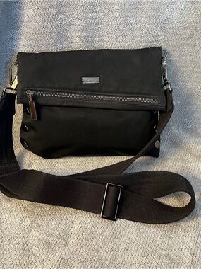Hammitt Black Nylon Magnetic Foldover Crossbody Bag with Metal Rivets studs